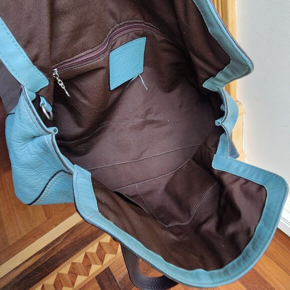 COACH D1082-F12334 Vintage Blue/Brown Chelsea Pebbled Leather Satchel Bag - Picture 14 of 16